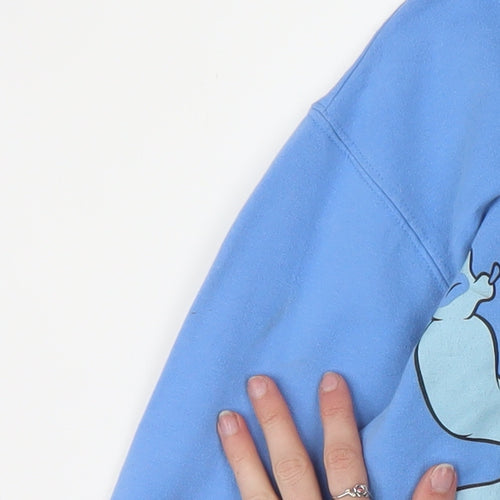 Disney Women Blue Stitch Pullover Hoodie L Cotton Blend Graphic