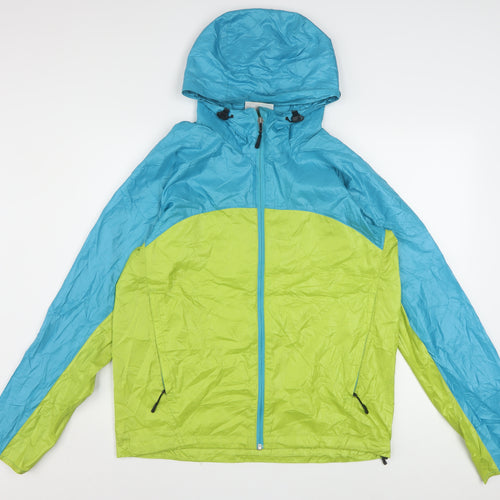 CAMP7 Men's Blue Green Windbreaker Jacket L Hooded Lightweight Outdoor
