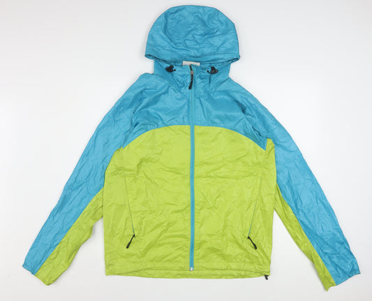 CAMP7 Men's Blue Green Windbreaker Jacket L Hooded Lightweight Outdoor