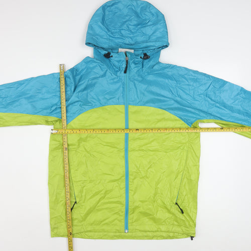 CAMP7 Men's Blue Green Windbreaker Jacket L Hooded Lightweight Outdoor