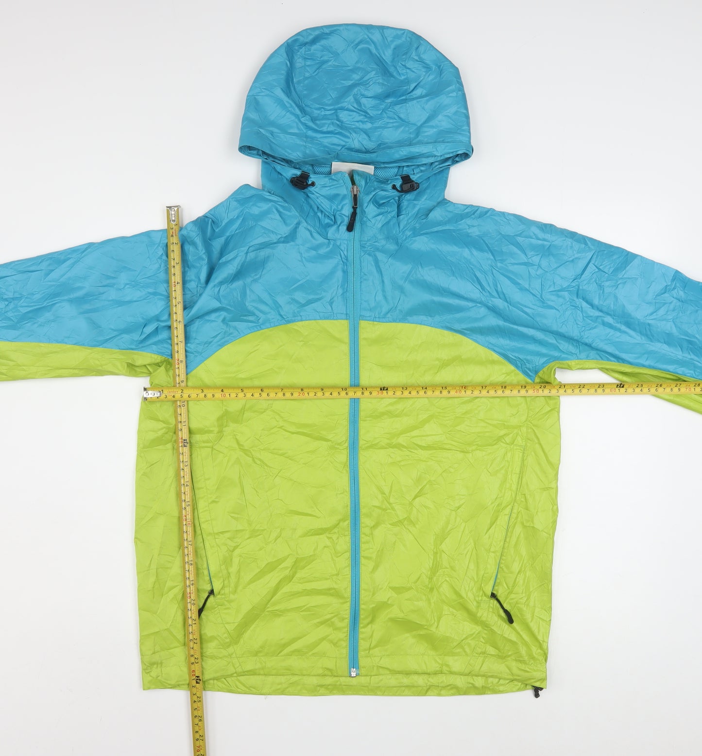 CAMP7 Men's Blue Green Windbreaker Jacket L Hooded Lightweight Outdoor