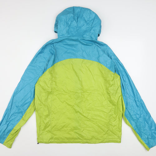 CAMP7 Men's Blue Green Windbreaker Jacket L Hooded Lightweight Outdoor