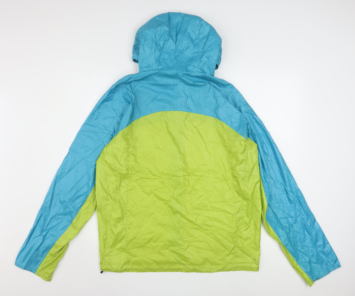 CAMP7 Men's Blue Green Windbreaker Jacket L Hooded Lightweight Outdoor