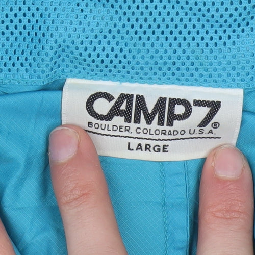CAMP7 Men's Blue Green Windbreaker Jacket L Hooded Lightweight Outdoor