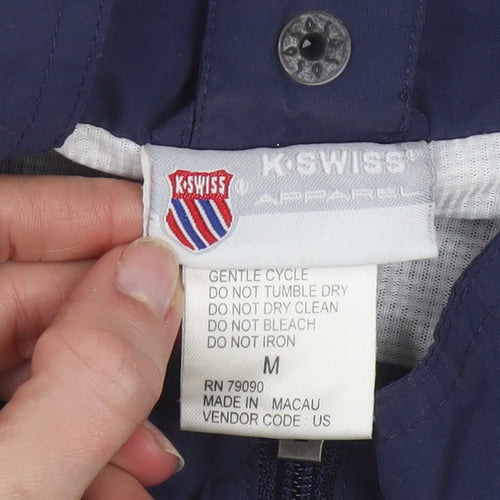 K-Swiss Mens Blue White Windbreaker Jacket Size M Sports Retro