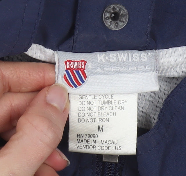 K-Swiss Mens Blue White Windbreaker Jacket Size M Sports Retro