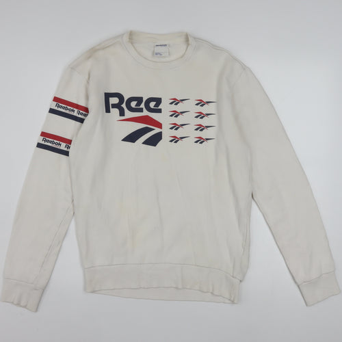 Reebok Men's White Graphic Logo Pullover Sweatshirt Size S