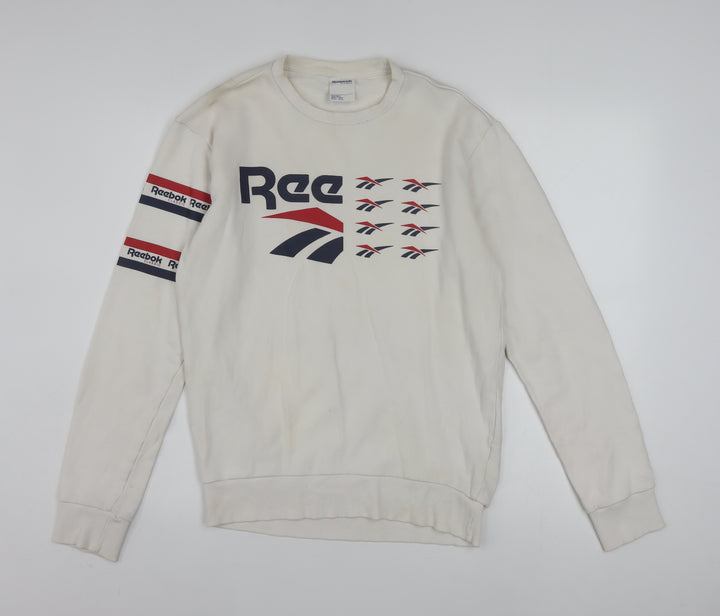 Reebok Men's White Graphic Logo Pullover Sweatshirt Size S