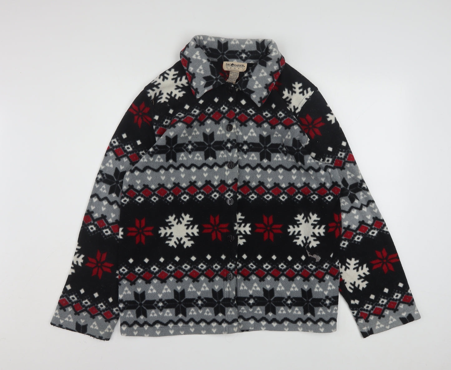 Sag Harbor Women’s Multicoloured Fleece Jacket M Winter Fair Isle Pattern
