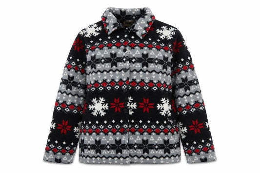 Front view of Sag Harbor Women’s Multicoloured Fleece Jacket M Winter Fair Isle Pattern