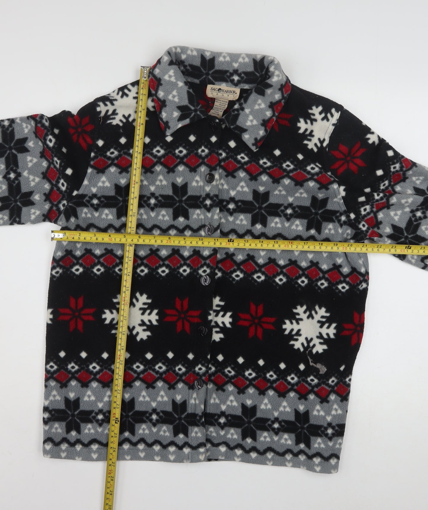 Sag Harbor Women’s Multicoloured Fleece Jacket M Winter Fair Isle Pattern