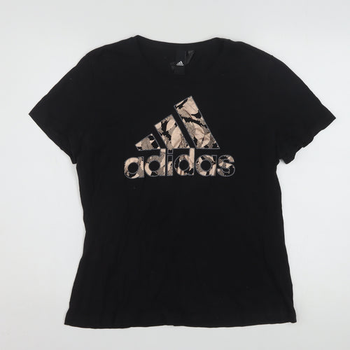 Adidas Womens Black Cotton Sports Logo T-Shirt Size 16