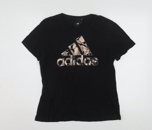 Adidas Womens Black Cotton Sports Logo T-Shirt Size 16