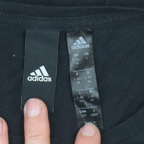 Adidas Womens Black Cotton Sports Logo T-Shirt Size 16