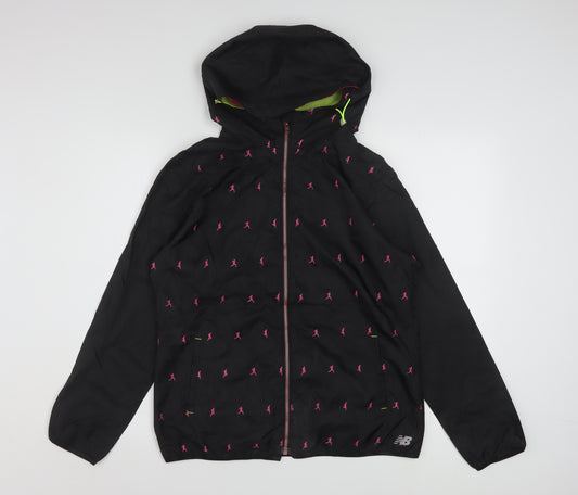 New Balance Womens Black L Hooded Windbreaker Jacket