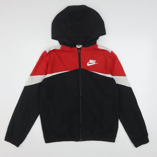 Nike Womens Red Black Hooded Windbreaker Jacket L Polyester Lightweight