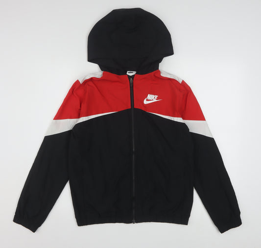 Nike Womens Red Black Hooded Windbreaker Jacket L Polyester Lightweight
