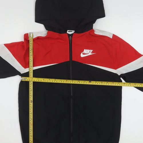 Nike Womens Red Black Hooded Windbreaker Jacket L Polyester Lightweight
