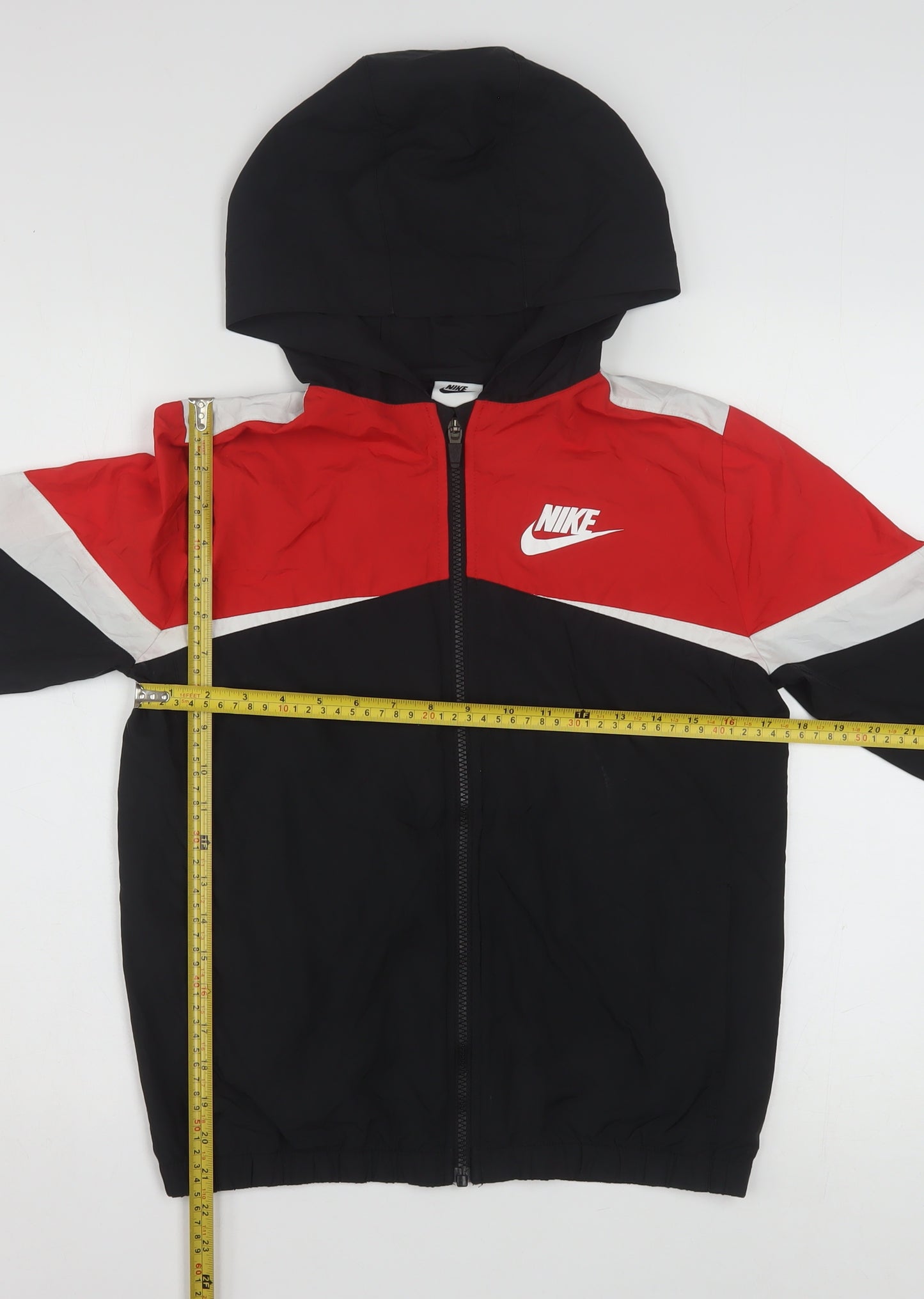 Nike Womens Red Black Hooded Windbreaker Jacket L Polyester Lightweight