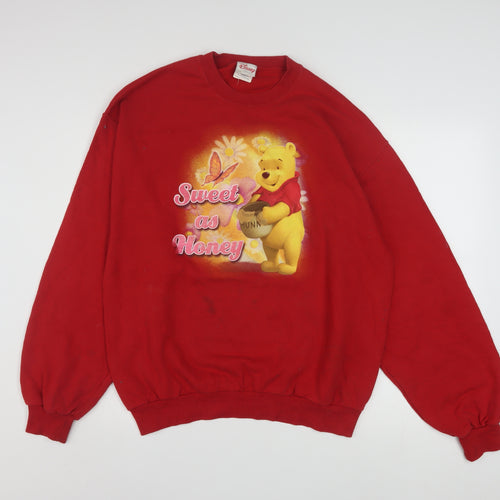 Disney Women's Red Winnie the Pooh Pullover Sweatshirt Size L