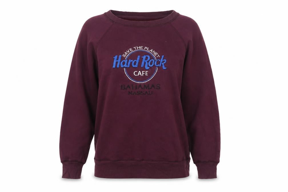Front view of Aerie Women's Burgundy Hard Rock Cafe Nassau Pullover Sweatshirt M