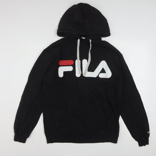 FILA Men's Black Small Pullover Hoodie with Logo, Fleece, Sports Style