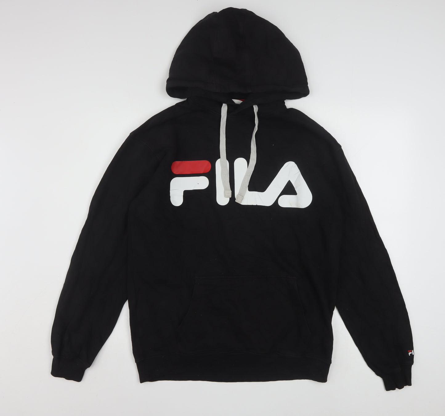 FILA Men's Black Small Pullover Hoodie with Logo, Fleece, Sports Style