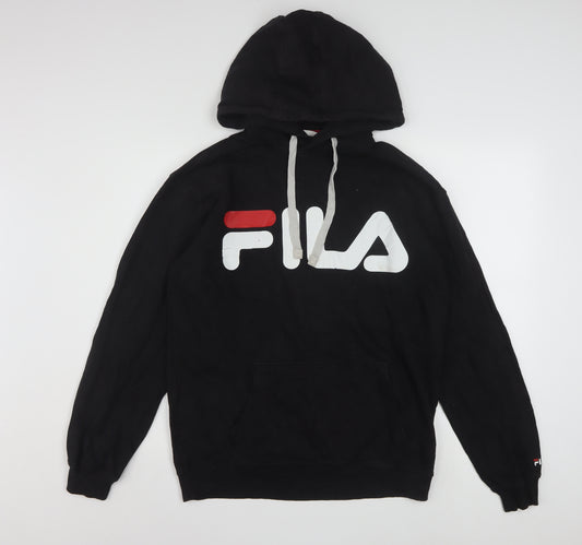 FILA Men's Black Small Pullover Hoodie with Logo, Fleece, Sports Style