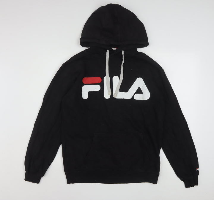 FILA Men's Black Small Pullover Hoodie with Logo, Fleece, Sports Style