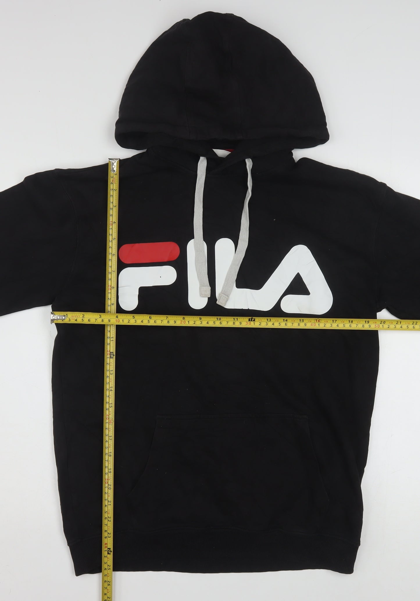 FILA Men's Black Small Pullover Hoodie with Logo, Fleece, Sports Style