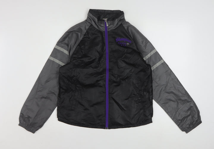 Champion Women's Black M Windbreaker Jacket Lightweight Reflective Zip