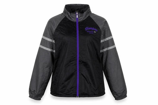 Front view of Champion Women's Black M Windbreaker Jacket Lightweight Reflective Zip