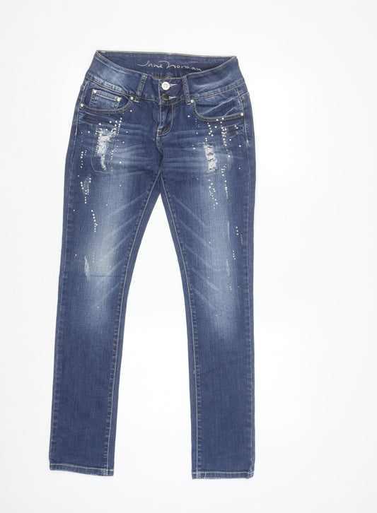 Jane Norman Womens Blue Size 10 Distressed Rhinestone Straight Jeans