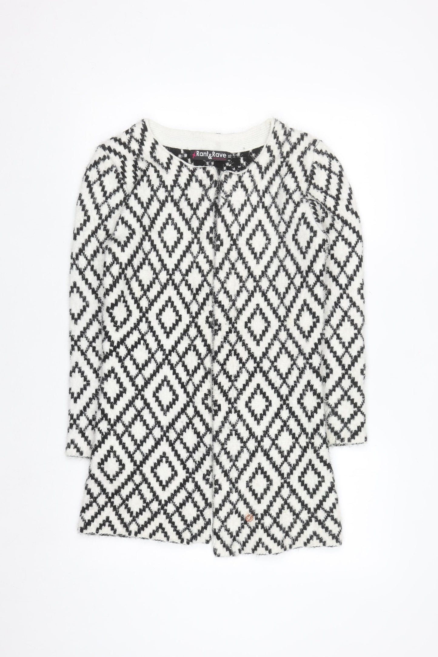 Rant & Rave Women's Black & White XS Geometric Knit Cardigan