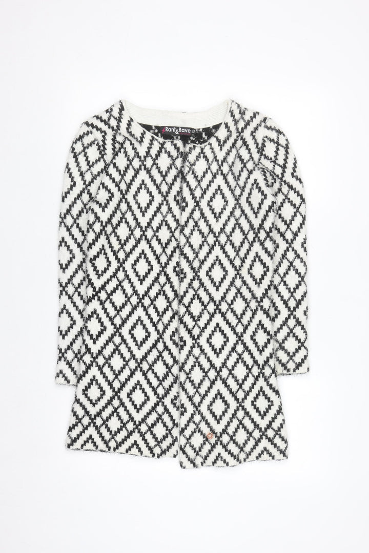 Rant & Rave Women's Black & White XS Geometric Knit Cardigan