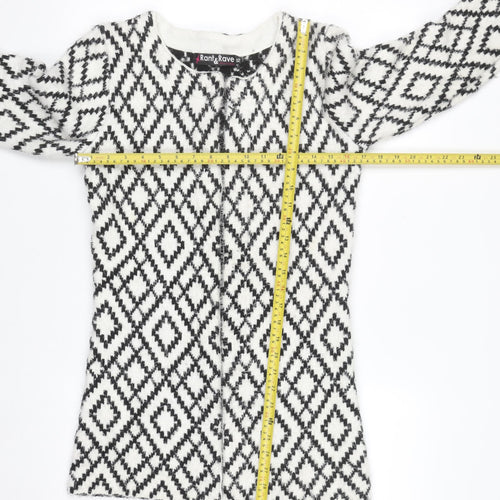 Rant & Rave Women's Black & White XS Geometric Knit Cardigan