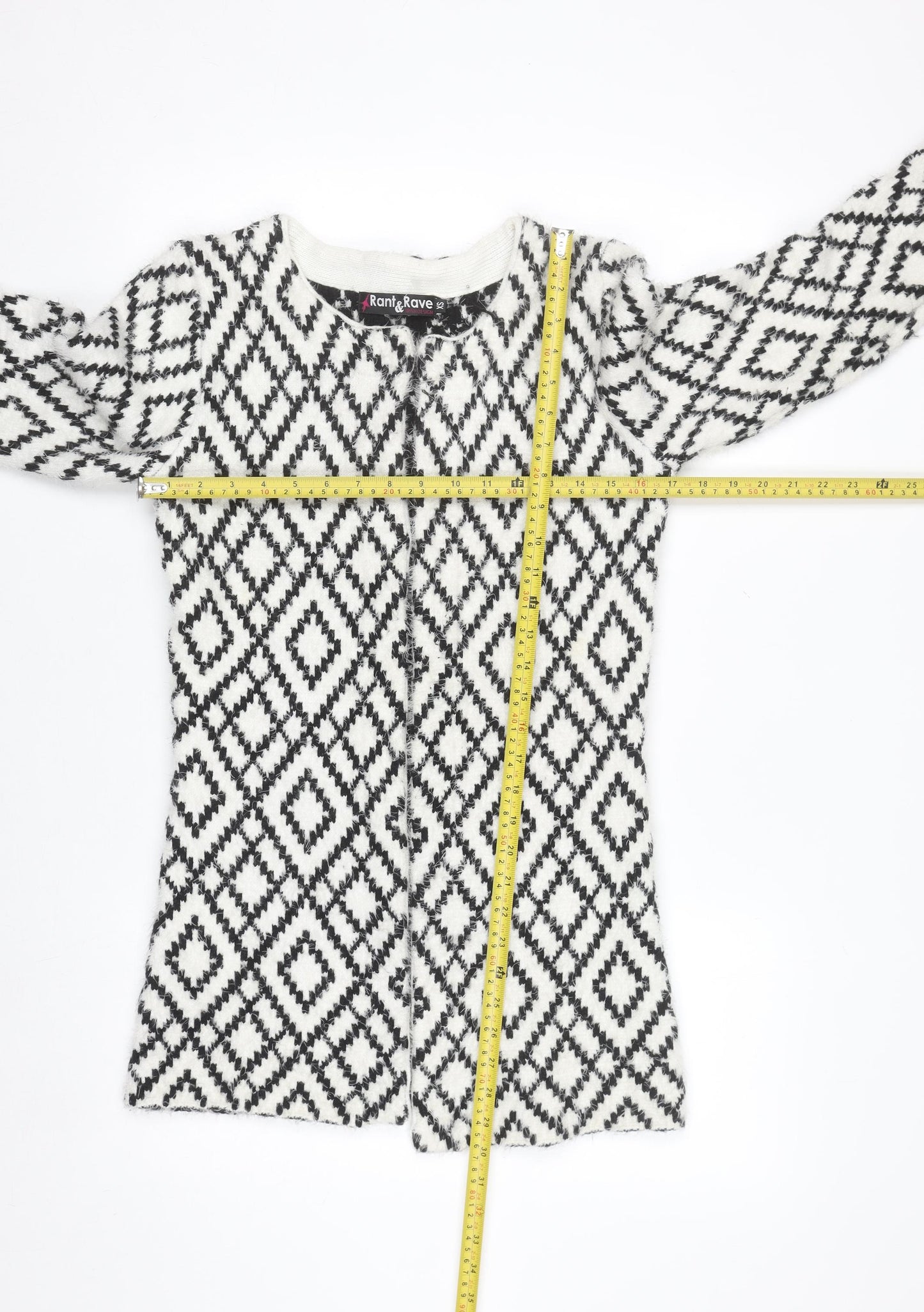 Rant & Rave Women's Black & White XS Geometric Knit Cardigan