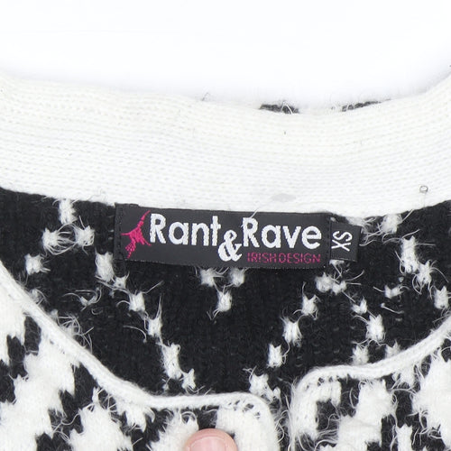 Rant & Rave Women's Black & White XS Geometric Knit Cardigan