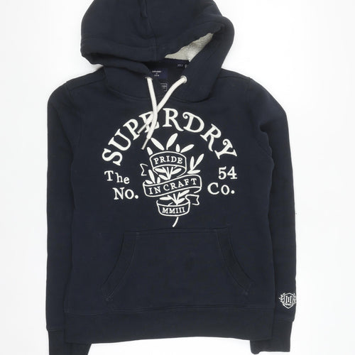Superdry Womens Navy Blue Pullover Hoodie UK 10 Lined Cotton Blend