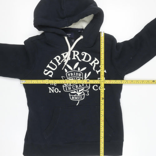 Superdry Womens Navy Blue Pullover Hoodie UK 10 Lined Cotton Blend