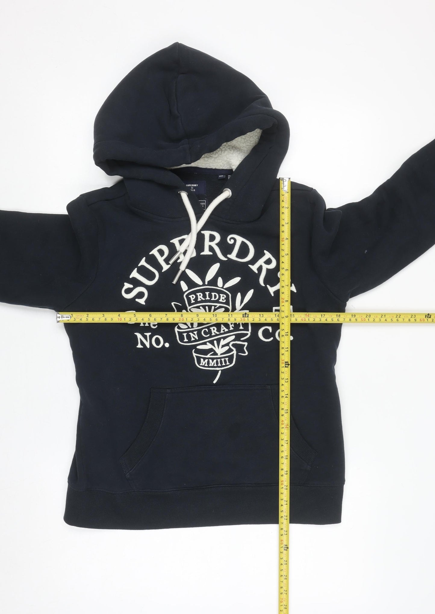 Superdry Womens Navy Blue Pullover Hoodie UK 10 Lined Cotton Blend