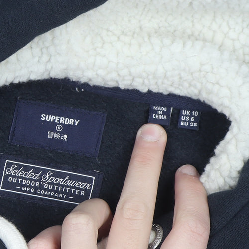 Superdry Womens Navy Blue Pullover Hoodie UK 10 Lined Cotton Blend