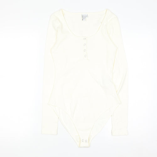 & Other Stories Women Ivory Long Sleeve Scoop Neck Button Bodysuit S