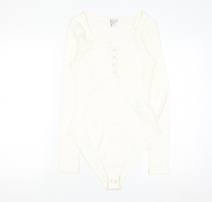 & Other Stories Women Ivory Long Sleeve Scoop Neck Button Bodysuit S