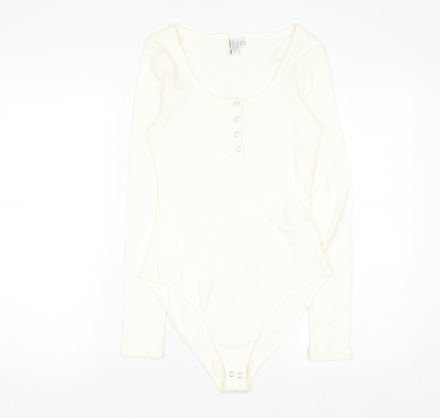 & Other Stories Women Ivory Long Sleeve Scoop Neck Button Bodysuit S