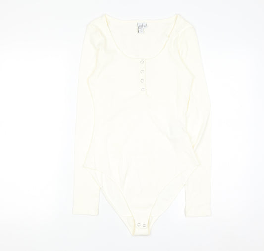 & Other Stories Women Ivory Long Sleeve Scoop Neck Button Bodysuit S