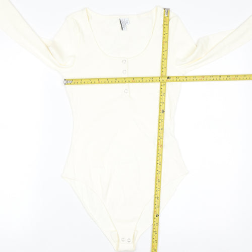 & Other Stories Women Ivory Long Sleeve Scoop Neck Button Bodysuit S