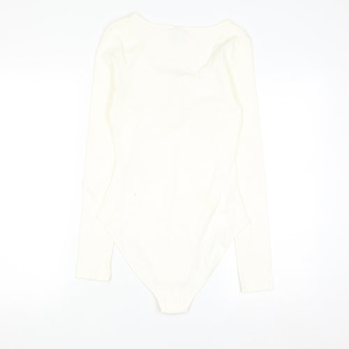 & Other Stories Women Ivory Long Sleeve Scoop Neck Button Bodysuit S