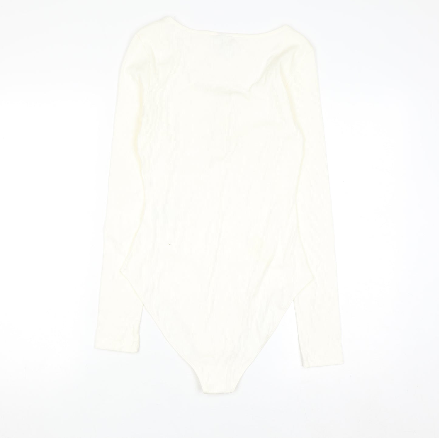 & Other Stories Women Ivory Long Sleeve Scoop Neck Button Bodysuit S