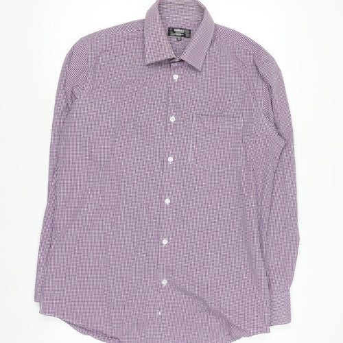 Dunnes Stores Men's Purple Check Regular Fit Long Sleeve Shirt 15.5in